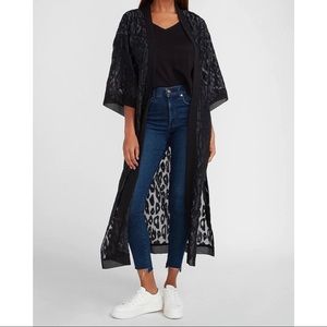 Express Leopard Jacquard Kimono Cover-up Black
